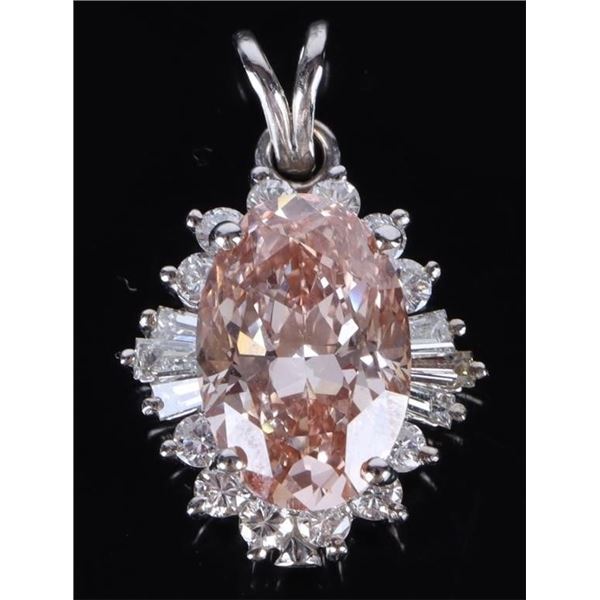 14K WHITE GOLD 4.73CT VS1 PINK DIAMOND PENDANT IGI
