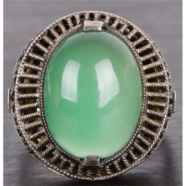 STERLING SILVER EMERALD CABOCHON LADIES RING