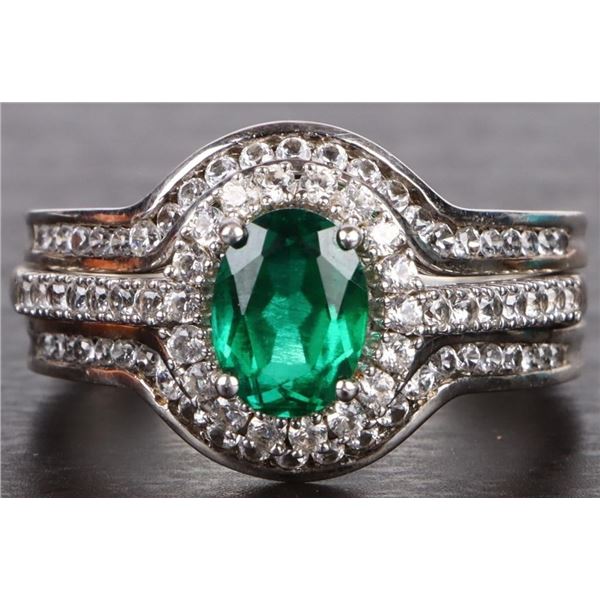 1CT EMERALD STERLING SILVER LADIES WEDDING SET