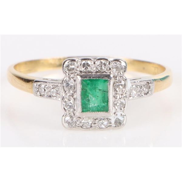 10K YELLOW GOLD EMERALD DIAMOND LADIES RING