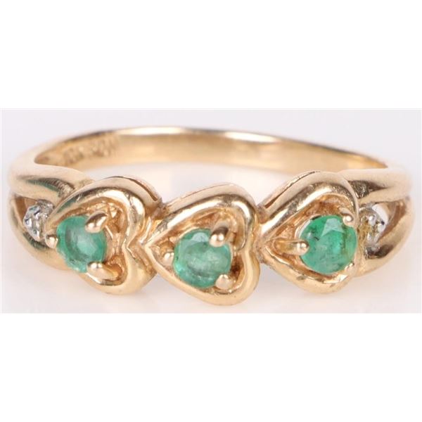 10K YELLOW GOLD ROUND EMERALD LADIES RING