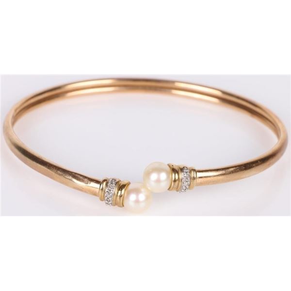 10K YELLOW GOLD PEARL DIAMOND LADIES BRACELET
