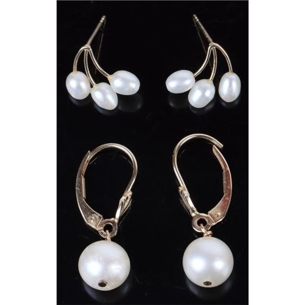 14K GOLD PEARL LADIES EARRINGS - LOT OF 2
