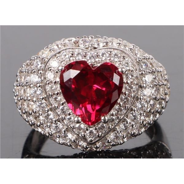 3.50CT HEART RUBY LADIES STERLING SILVER RING