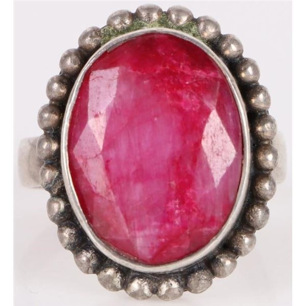 12X15MM NATURAL PINK RUBY STERLING SILVER RING
