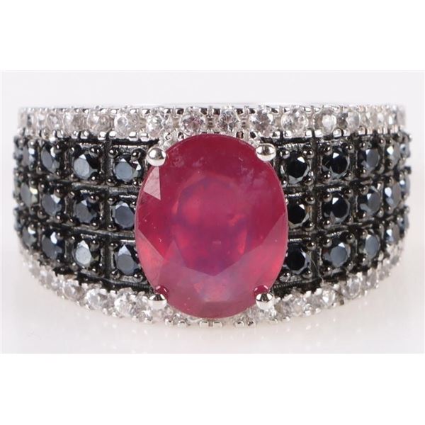 2.0CT RUBY TOPAZ & ONYX LADIES STERLING RING