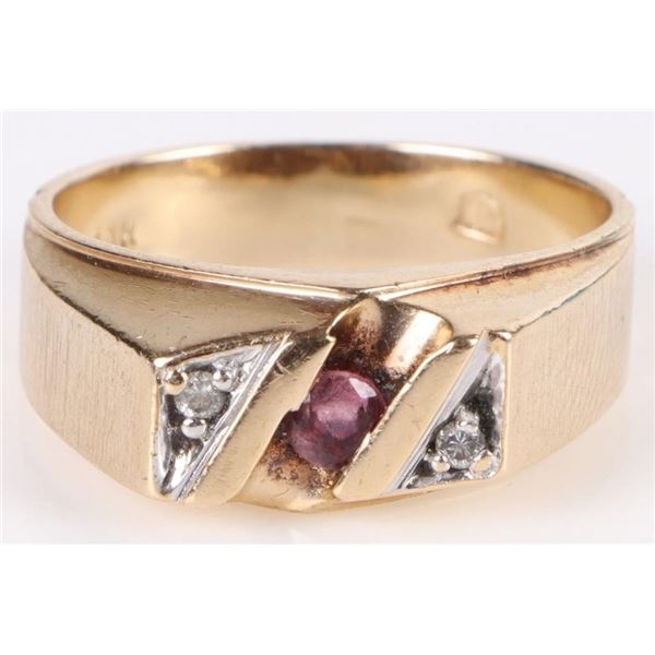 10K YELLOW GOLD RUBY AND DIAMOND MENS RING