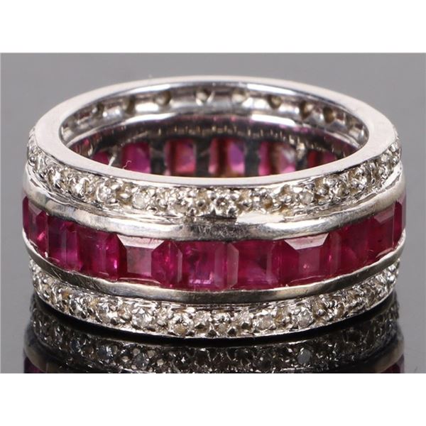 18K WHITE GOLD NATURAL RUBY DIAMOND LADIES RING