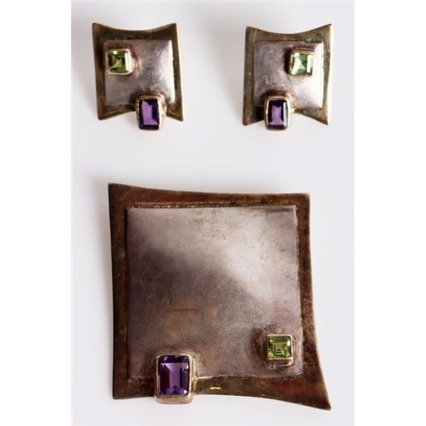 STERLING SILVER AMETHYST PERIDOT JEWELRY SET