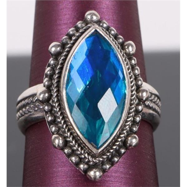 3.0CT MARQUISE RADIANT BLUE SPINEL SILVER RING
