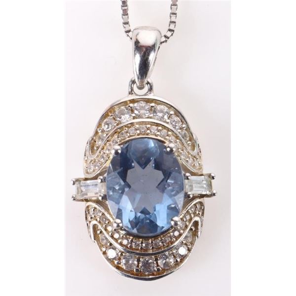 4CT BLUE SPINEL & WHITE TOPAZ STERLING NECKLACE