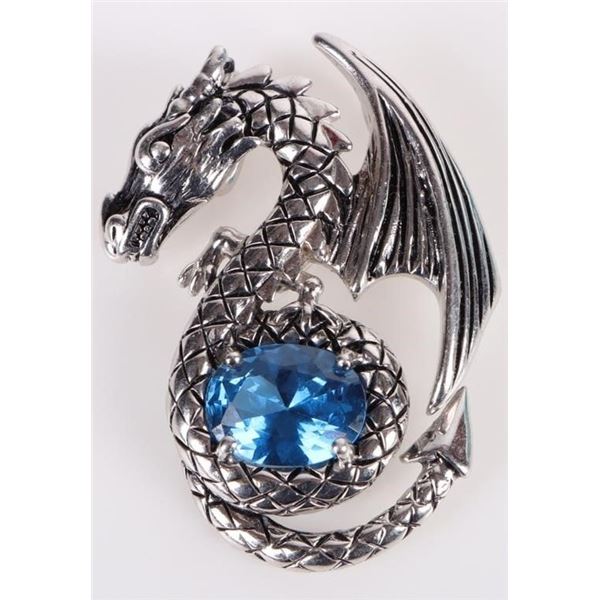 STERLING SILVER DRAGON HOLDING SPINEL BALL PENDANT