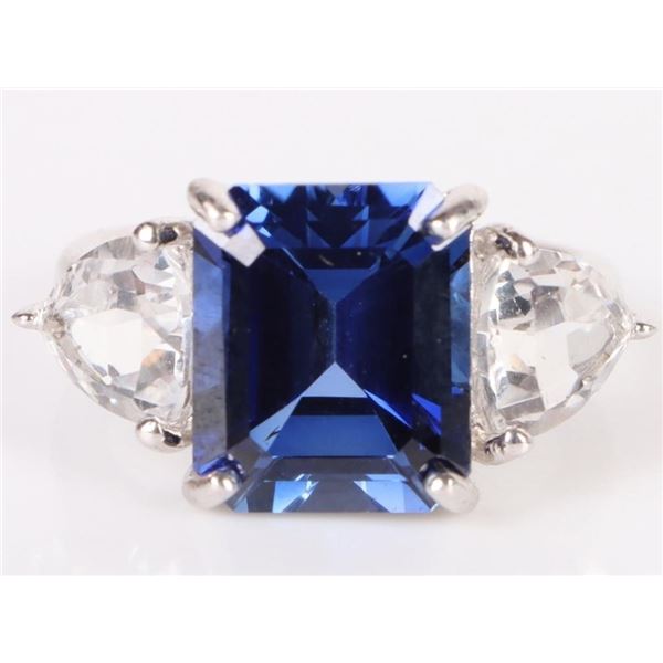 10X9MM BLUE SAPPHIRE & TOPAZ STERLING SILVER RING