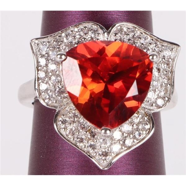 10MM ORANGE TRILLION SAPPHIRE STERLING RING