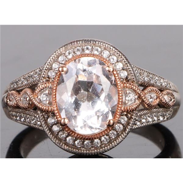 2CT WHITE SAPPHIRE ROSE GOLD & SILVER LADIES RING