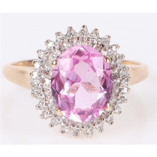 10K YELLOW GOLD PINK SAPPHIRE DIAMOND LADIES RING