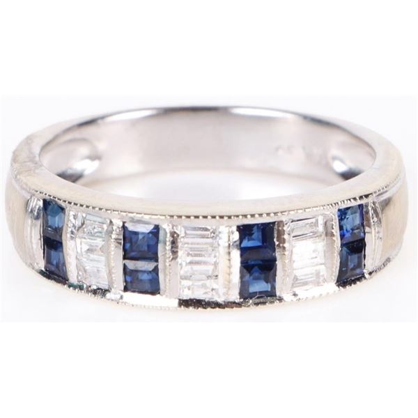 14K WHITE GOLD DIAMOND SAPPHIRE LADIES RING