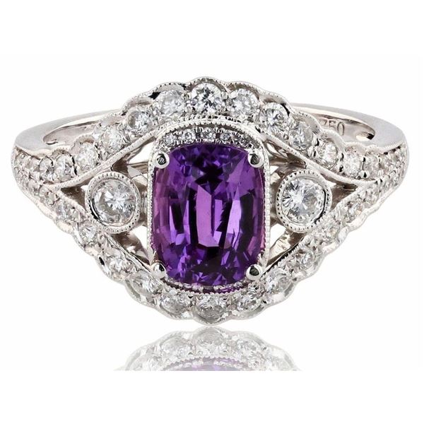 18K WHITE GOLD 1.49CT PINK SAPPHIRE & 0.56CTW RING