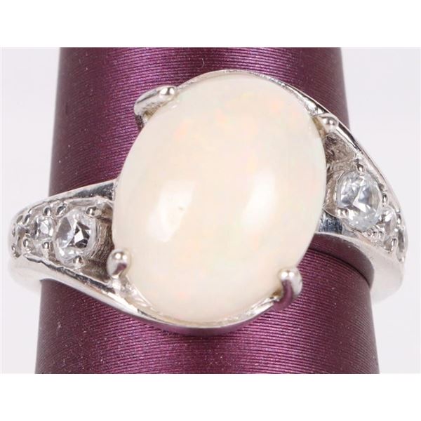 12X9MM WHITE OPAL & TOPAZ STERLING SILVER RING