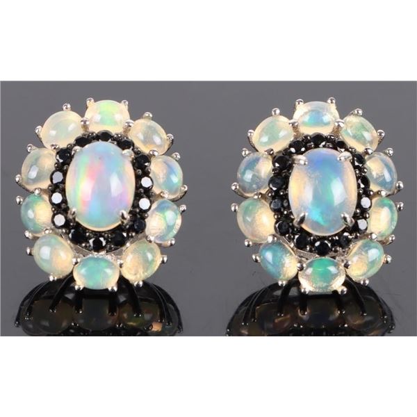 2CTW ETHIOPIAN OPAL & BLACK ONYX STERLING EARRINGS