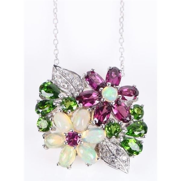 4CTW NATURAL OPAL,GARNET & DIOPSIDE NECKLACE