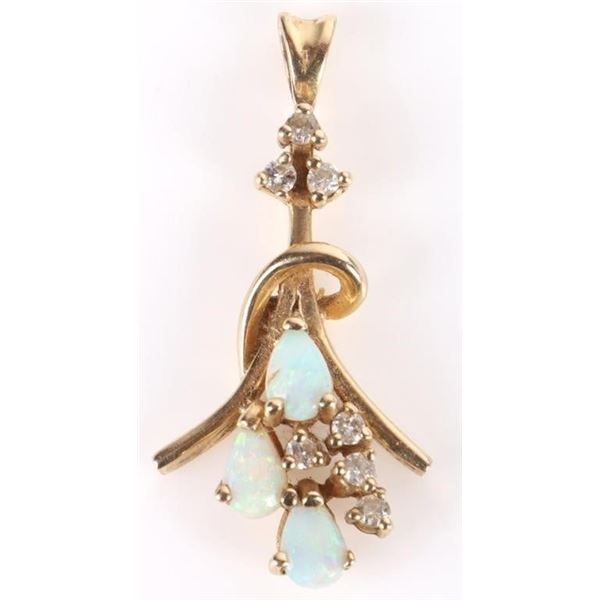 14K GOLD LADIES PENDANT WITH OPALS AND DIAMONDS