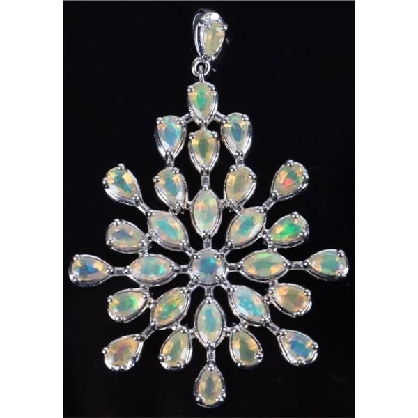 FIRE OPAL STARBURST FLOWER STERLING PENDANT