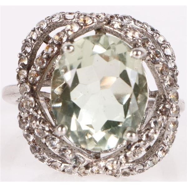 12X8MM GREEN TOURAMLINE & TOPAZ SILVER RING