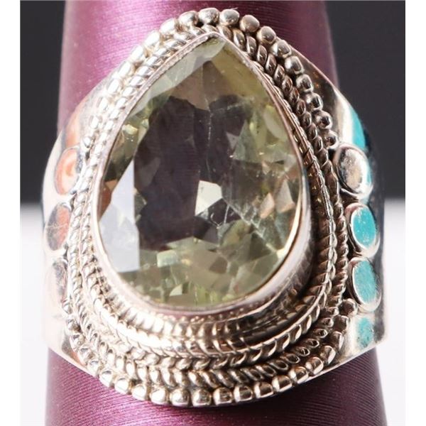 10X14MM LIGHT GREEN TOURMALINE STERLING RING