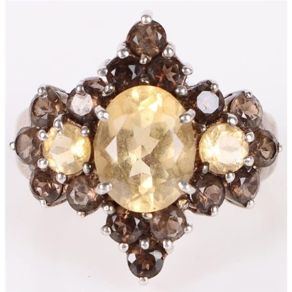 YELLOW CITRINE & SMOKEY QUARTZ STERLING RING