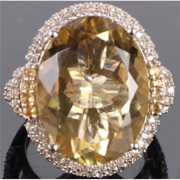 19X13MM LARGE CITRINE & WHITE TOPAZ STERLING RING