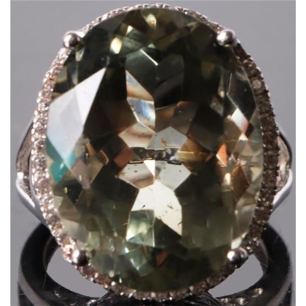 GIANT 19X13MM LIGHT GREEN CITRINE STERLING RING