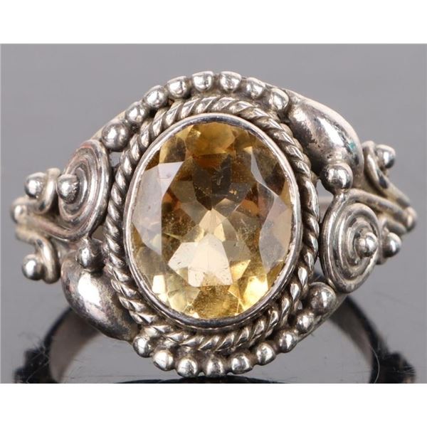 2.0CT OVAL YELLOW CITRINE STERLING SILVER RING