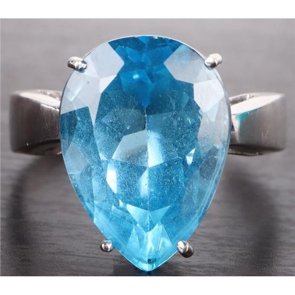 10K WHITE GOLD 3.5 Ct BLUE TOPAZ LADIES RING
