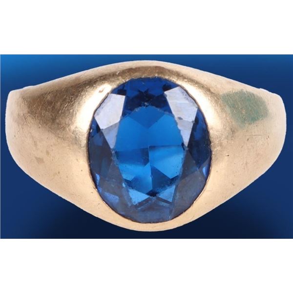 ~4.0CT DARK BLUE TOPAZ 10K YELLOW GOLD MEN'S RING