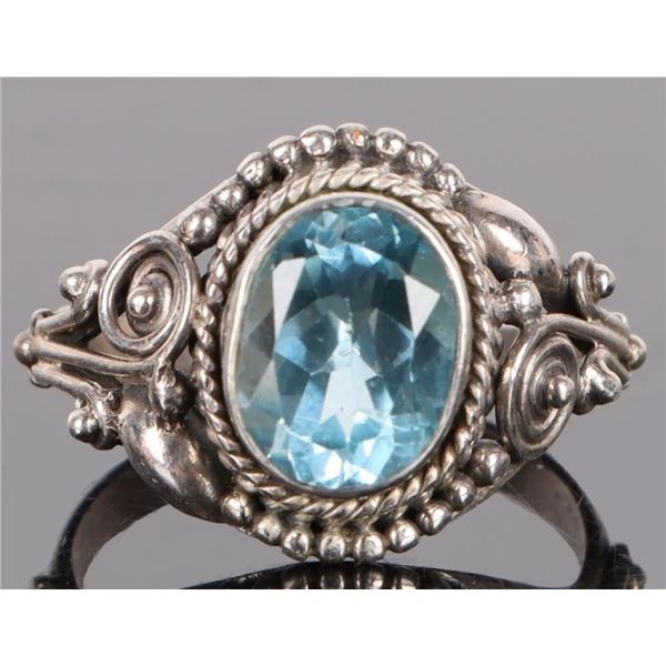 2.0CT OVAL BLUE TOPAZ STERLING SILVER LADIES RING