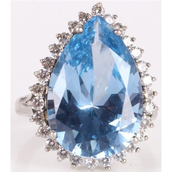 LARGE 13X20MM BLUE TOPAZ STERLING SILVER RING