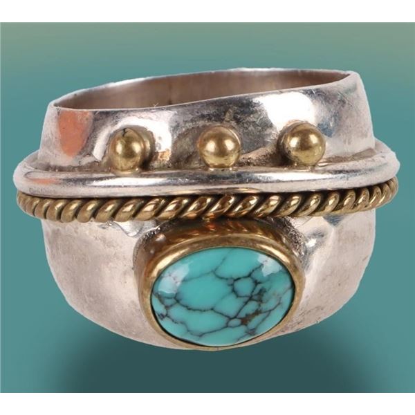 TURQUOISE GOLD-TONED & STERLING SILVER LADIES RING