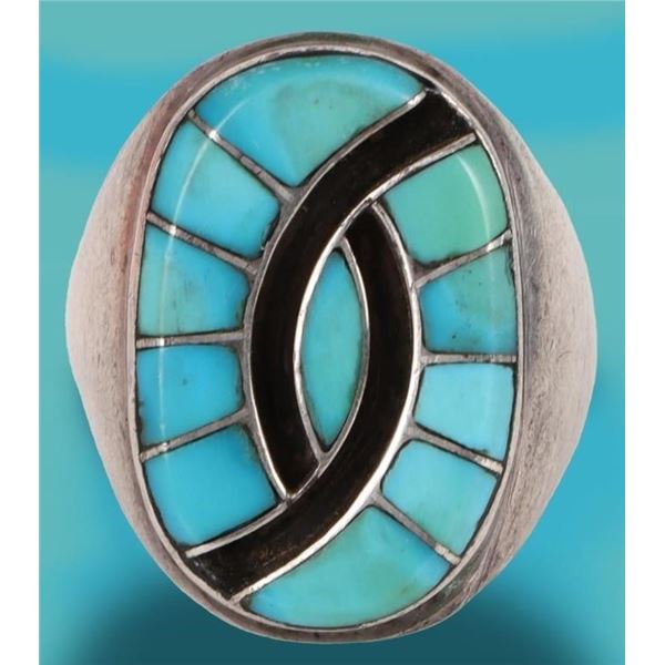 TURQUOISE SOUTHWST NAVAJO STERLING MEN'S RING