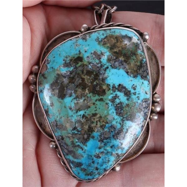 63X45MM GIANT TURQUOISE RF STERLING NECKLACE