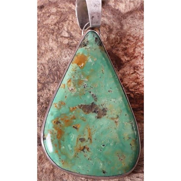 STERLING SILVER GREEN TURQUOISE NAVAJO PENDANT