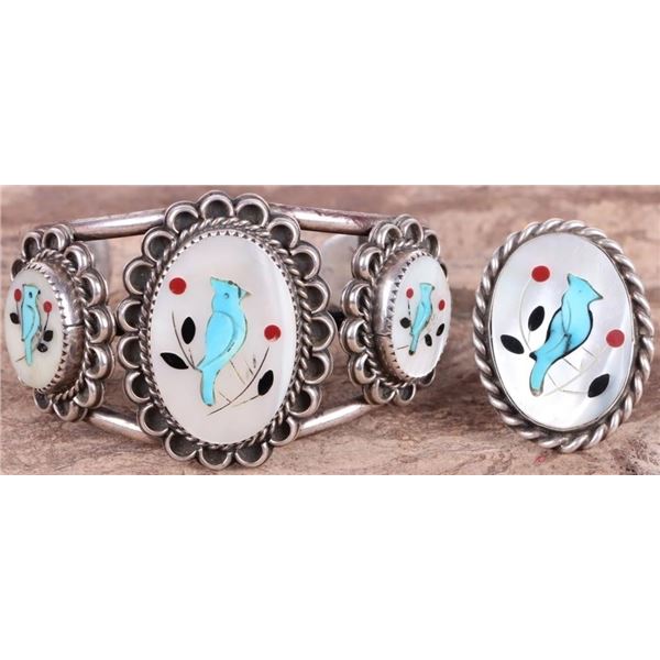STERLING SILVER NAVAJO MOP & TURQUOISE JEWELRY SET