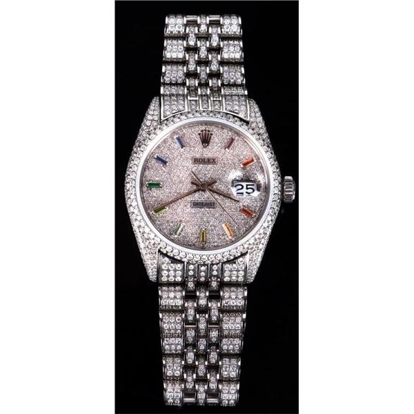 ROLEX MENS DATEJUST ICED OUT DIAMOND RAINBOW WATCH