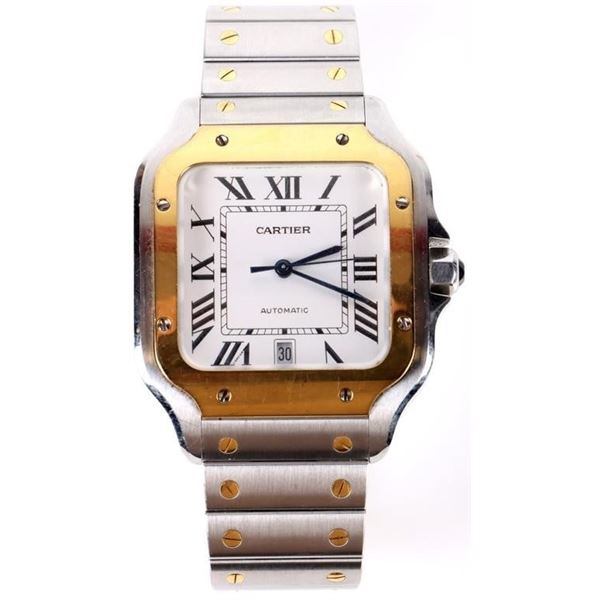 CARTIER DE SANTOS 18K GOLD & SS MEN'S WRISTWATCH