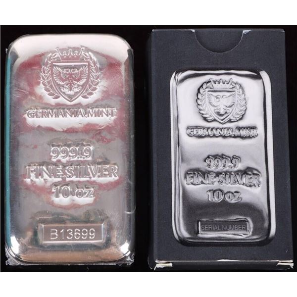 999.9 FINE SILVER 10OZ. BAR GERMANIA MINT