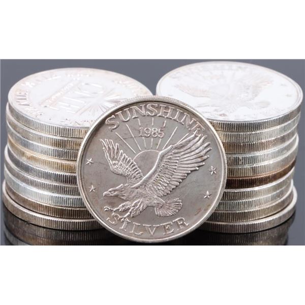 ROLL OF 20 FINE SILVER SUNSHINE 1 TROY OZ ROUNDS