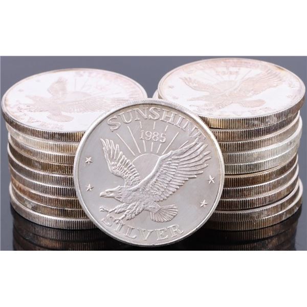 ROLL OF 20 FINE SILVER SUNSHINE 1 TROY OZ ROUNDS