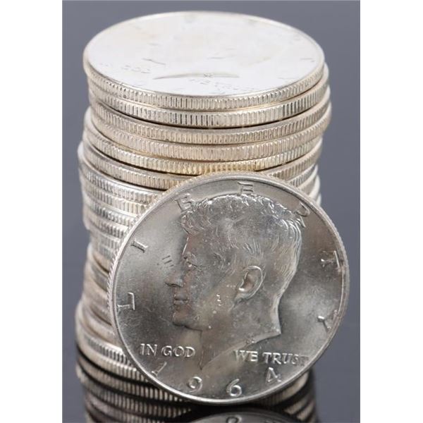 SILVER 1964 KENNEDY HALF DOLLARS BRILLIANT UC - 20