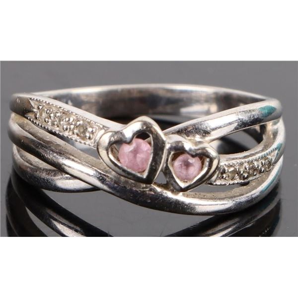 PINK TOPAZ HEART 10K WHITE GOLD LADIES RING