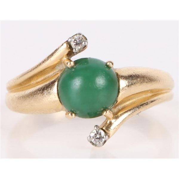 14K YELLOW GOLD DIAMOND GREEN ONYX LADIES RING